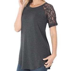 Zenana women top-Lace short sleeve round neck